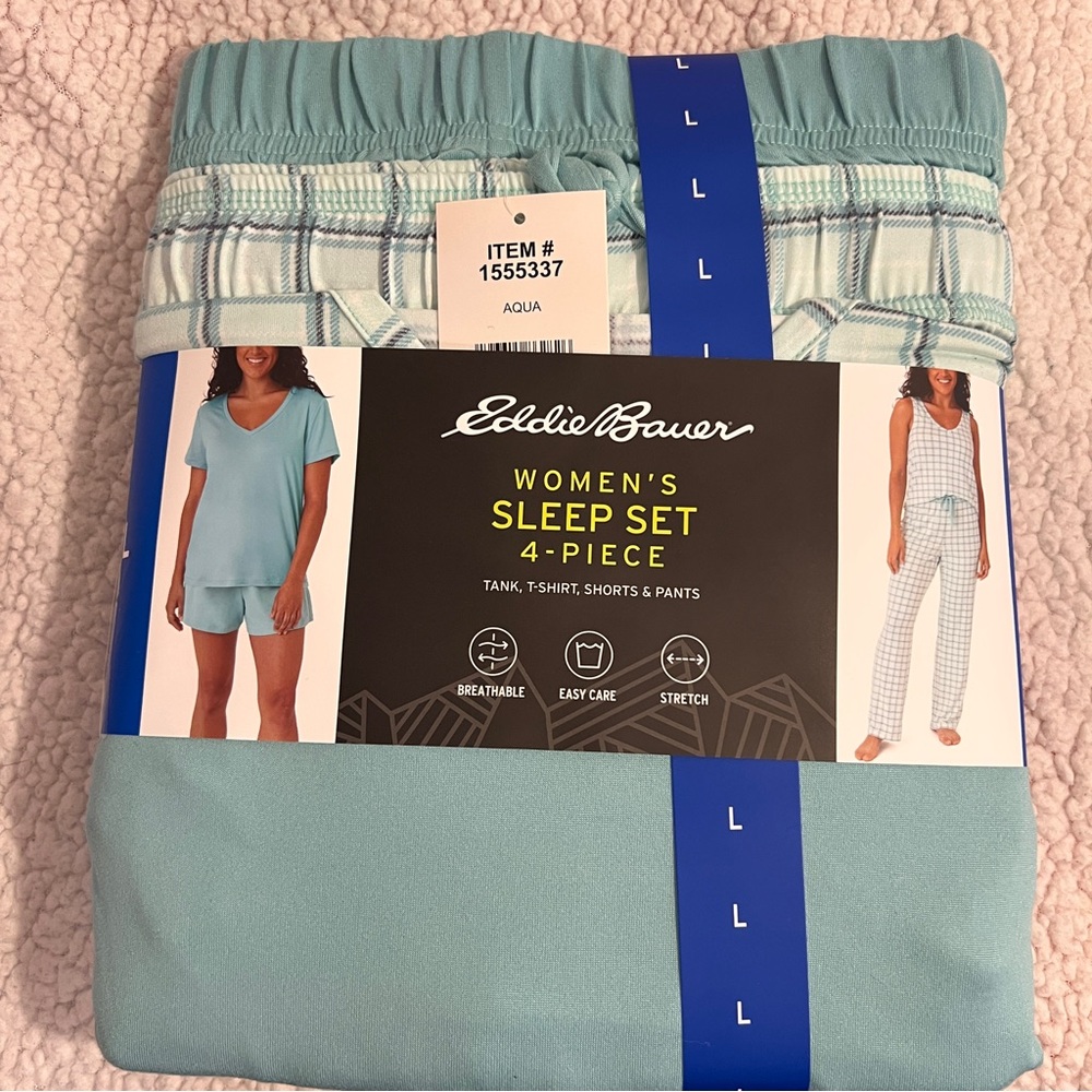 Eddie Bauer 🎁 NWT Aqua 4-Piece Pajama / Loungewear Set Women’s Large